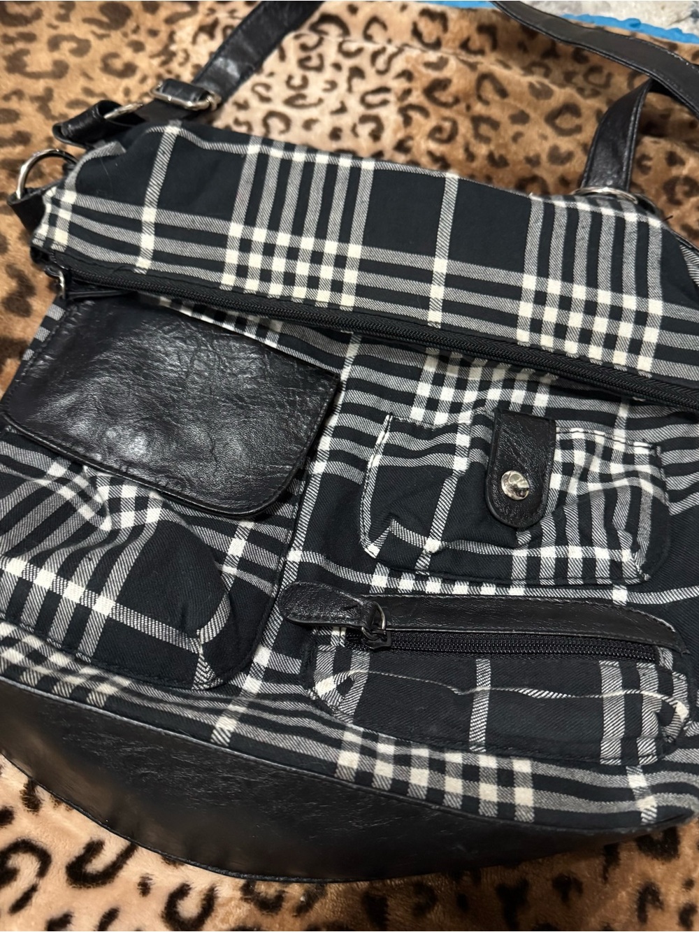 American Eagle Outfitters Black and White Plaid Crossbody Tote